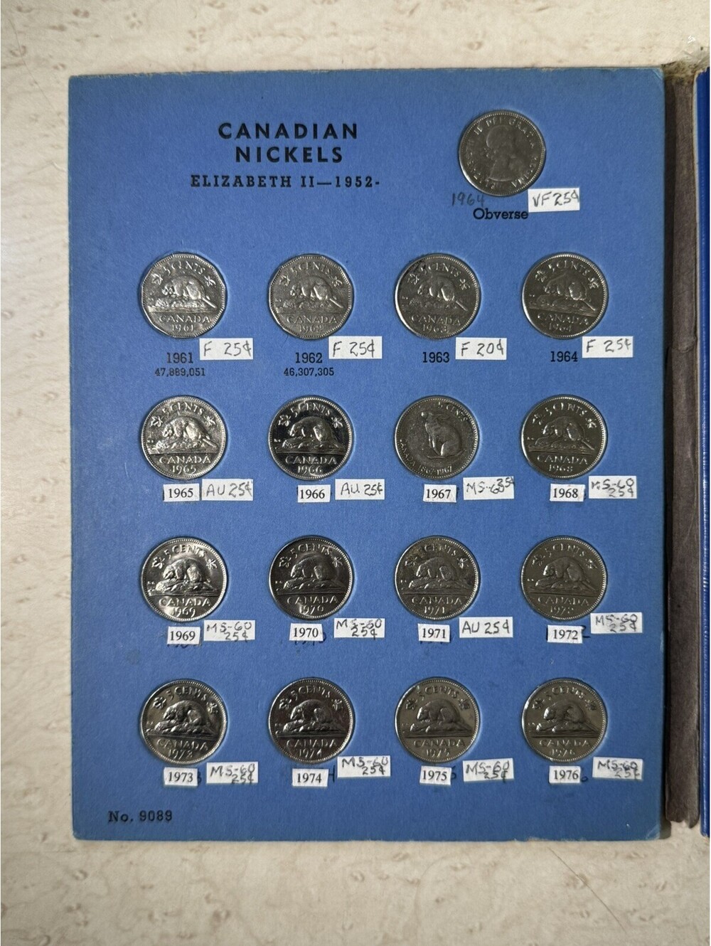 Canada 5 Cent Nickel 42 Coin Lot 1961-2008 Whitman Album Elizabeth II Beaver